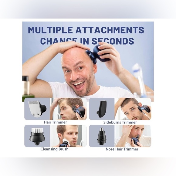 Head Shaver 7D/Razor w/ Nose Hair Trimmer Waterproof Wet Dry Mens Grooming Blue - Picture 3 of 7